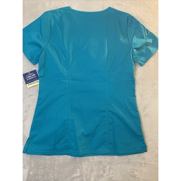 Cherokee Authentic New Women Scrub Top V-Neck Teal Small 3 Pockets - Picture 4 of 4